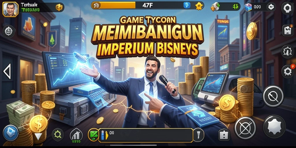 Screenshot gameplay 47F menunjukkan manajemen bisnis yang seru.