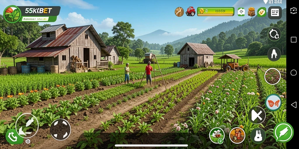 Tangkapan layar gameplay 55KBET menampilkan aksi bertani yang seru.