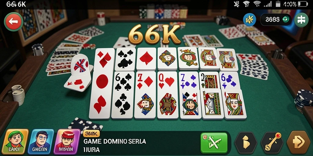 Screenshot permainan 66K yang menampilkan momen seru Domino.