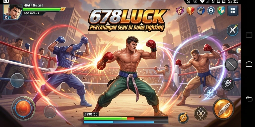 Gameplay mendebarkan di arena Fighting yang menantang.