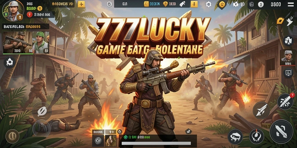 Screenshot gameplay 777LUCKY saat pertempuran intens di arena Battle Royale.