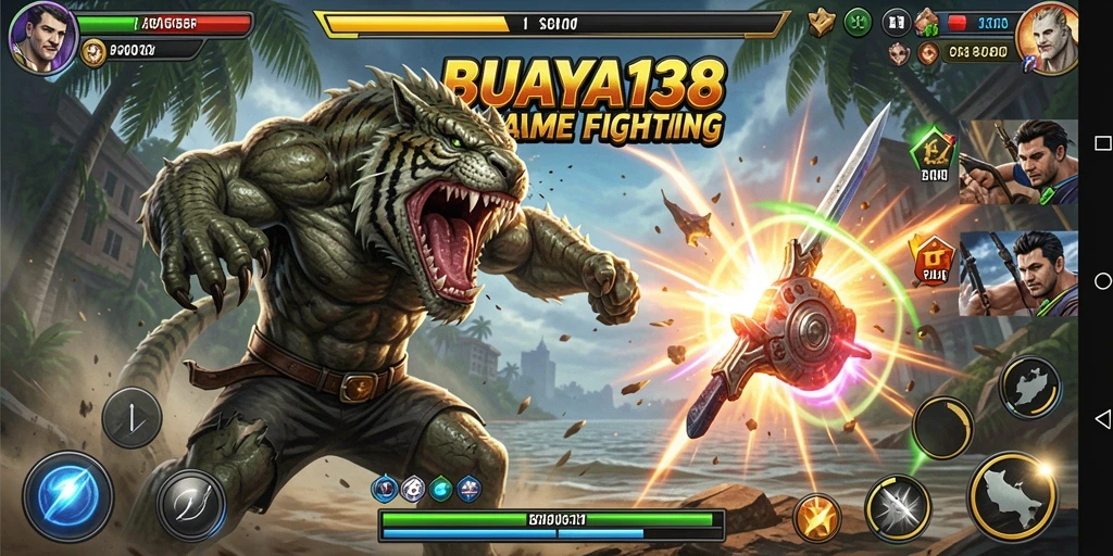 Tangkapan layar utama menampilkan aksi pertarungan seru dalam BUAYA138.