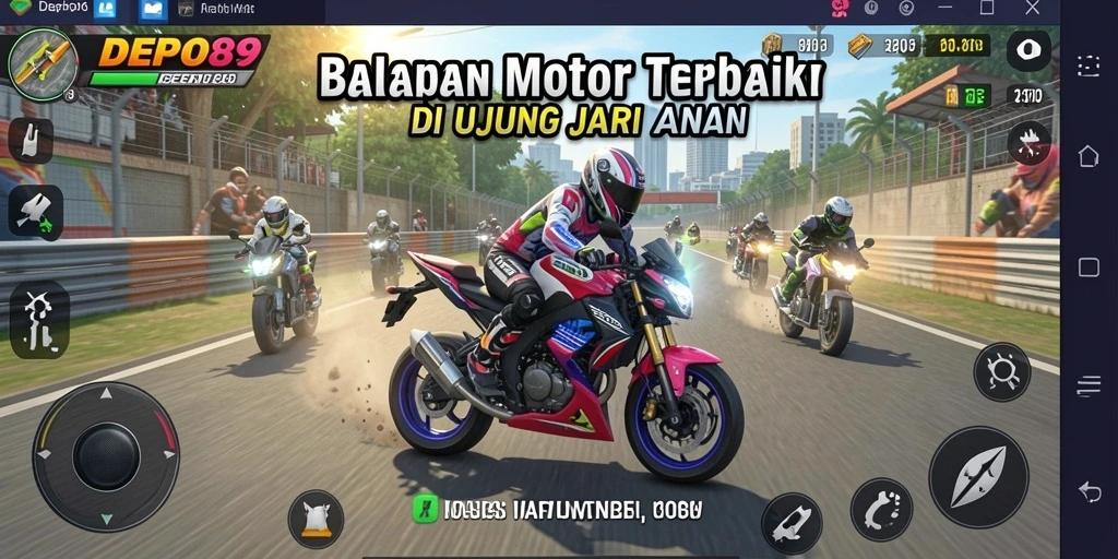 Tampilan gameplay seru DEPO89 dengan motor balap yang kencang.