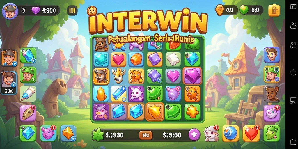 Tampilan gameplay INTERWIN yang menarik dan penuh warna dalam genre Match-3.