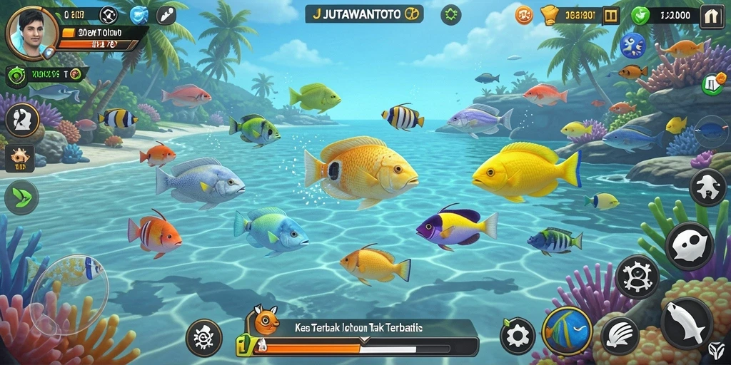 Screenshot gameplay JUTAWANTOTO menampilkan aksi menembak ikan yang seru.