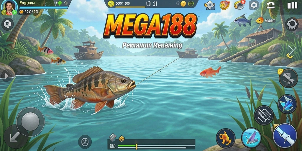 Tangkapan layar gameplay MEGA188 menunjukkan pengalaman memancing yang menegangkan.