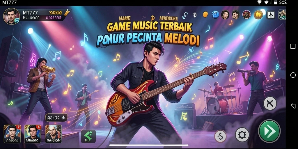 Screenshot MT777 yang menunjukkan gameplay musik yang menarik.