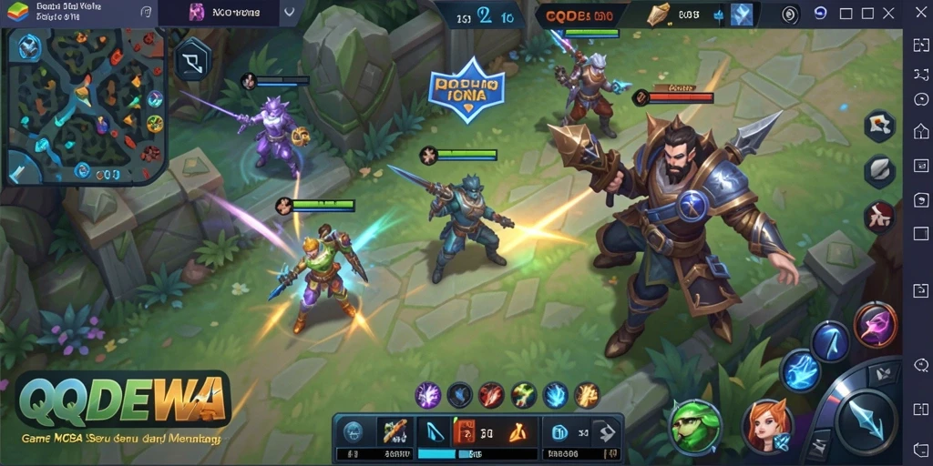 Tangkapan layar gameplay <strong>QQDEWA</strong> menampilkan pertempuran seru dengan tim yang kooperatif.